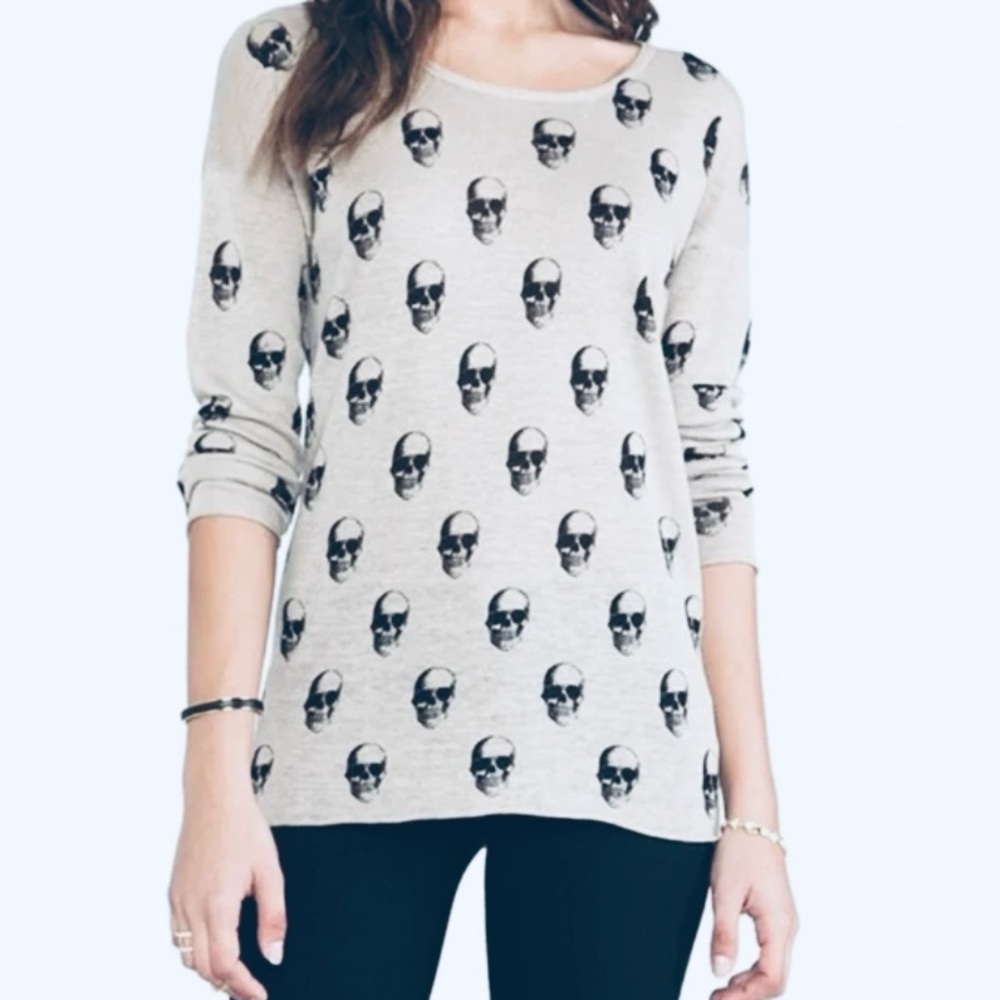 Skull Cashmere Jack Skull Print Linen Sweater White Black size Small